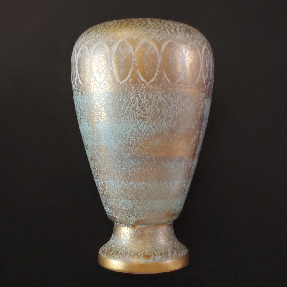1950's Stangl 22kt Antique Gold Matte Light Turquoise 7 3/4" Vase #5022